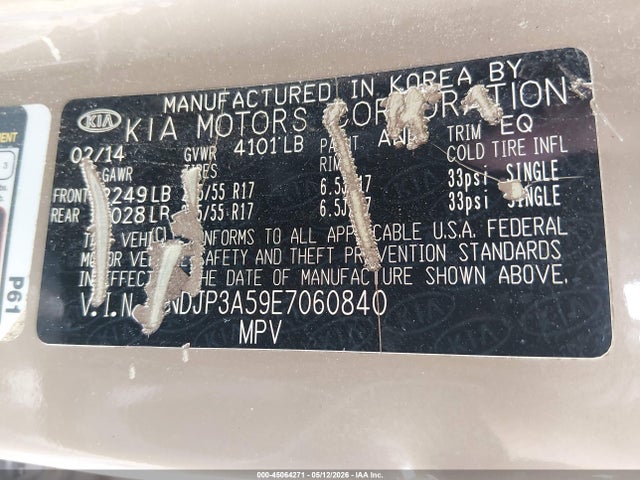 45064271 :رقم المزاد ، KNDJP3A59E7060840 vin ، 2014 Kia Soul + مزاد بيع
