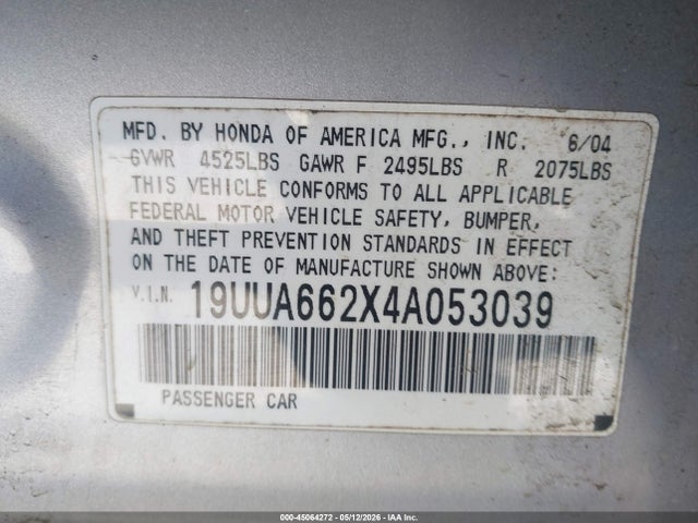 2004 Acura Tl მანქანა იყიდება აუქციონზე, vin: 19UUA662X4A053039, აუქციონის ნომერი: 45064272
