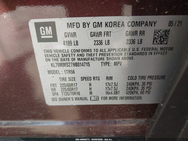 Продаж на аукціоні авто 2022 Chevrolet Trailblazer Fwd Ls, vin: KL79MMS27NB014715, номер лоту: 45064273