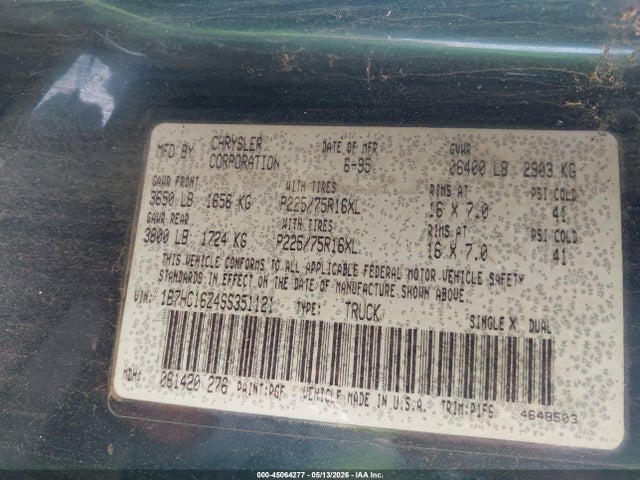 Продажа на аукционе авто 1995 Dodge Ram 1500, vin: 1B7HC16Z4SS351121, номер лота: 45064277