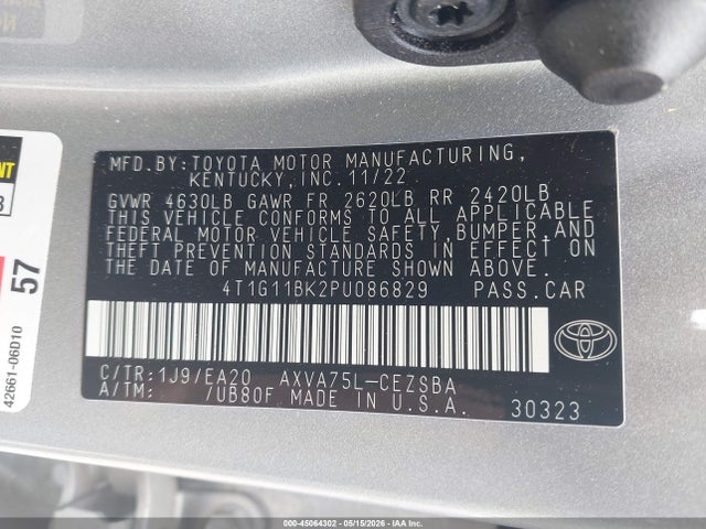 2023 Toyota Camry Se Awd მანქანა იყიდება აუქციონზე, vin: 4T1G11BK2PU086829, აუქციონის ნომერი: 45064302