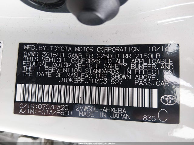JTDKBRFU1H3031527 Toyota Prius Two