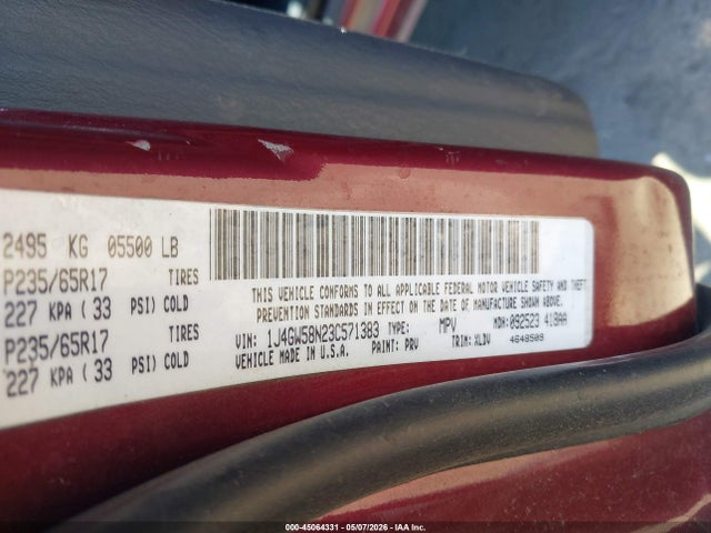 45064331 :رقم المزاد ، 1J4GW58N23C571383 vin ، 2003 Jeep Grand Cherokee Limited مزاد بيع
