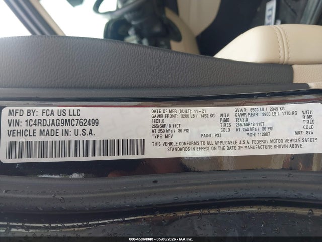 Aukcja sprzedaży 2021 Dodge Durango Sxt Plus Awd, vin: 1C4RDJAG9MC762499, numer aukcji: 45064343