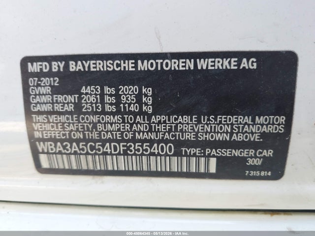 2013 Bmw 328i მანქანა იყიდება აუქციონზე, vin: WBA3A5C54DF355400, აუქციონის ნომერი: 45064345