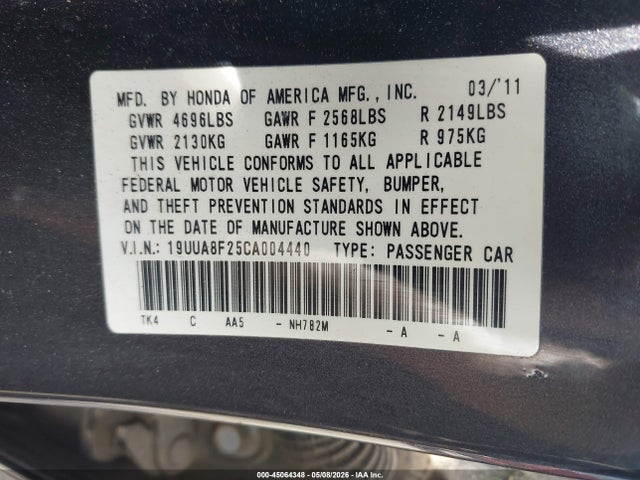 Aukcja sprzedaży 2012 Acura Tl 3.5, vin: 19UUA8F25CA004440, numer aukcji: 45064348