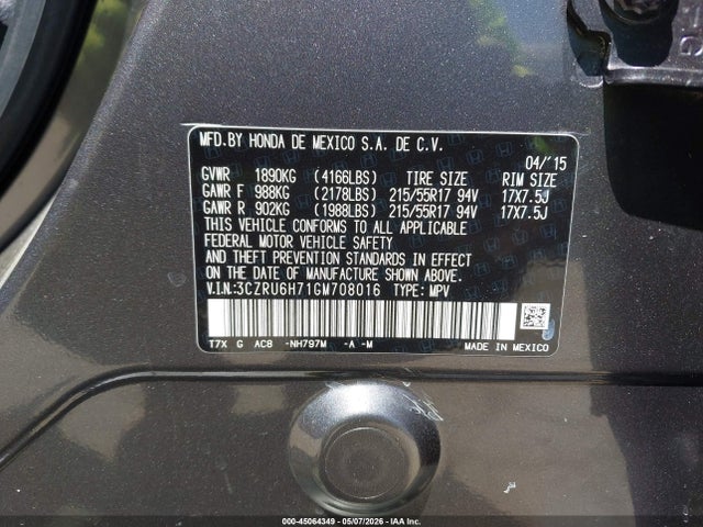 Honda Hr-v Ex-l 2016 3CZRU6H71GM708016 Image 9
