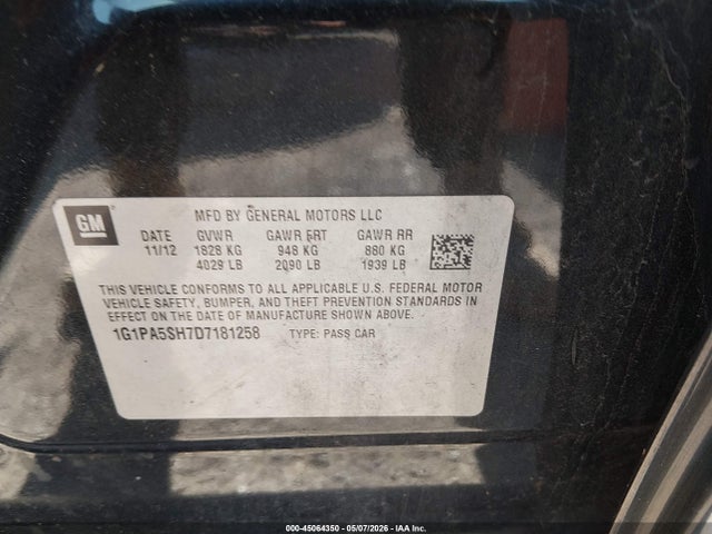 Aukcja sprzedaży 2013 Chevrolet Cruze Ls Auto, vin: 1G1PA5SH7D7181258, numer aukcji: 45064350