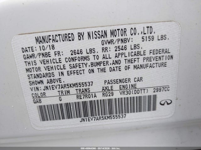Продажа на аукционе авто 2019 Infiniti Q50 3.0t Luxe, vin: JN1EV7AR5KM555537, номер лота: 45064366