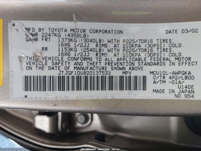Продажа на аукционе авто 2002 Lexus Rx 300, vin: JTJGF10U820137533, номер лота: 45064420