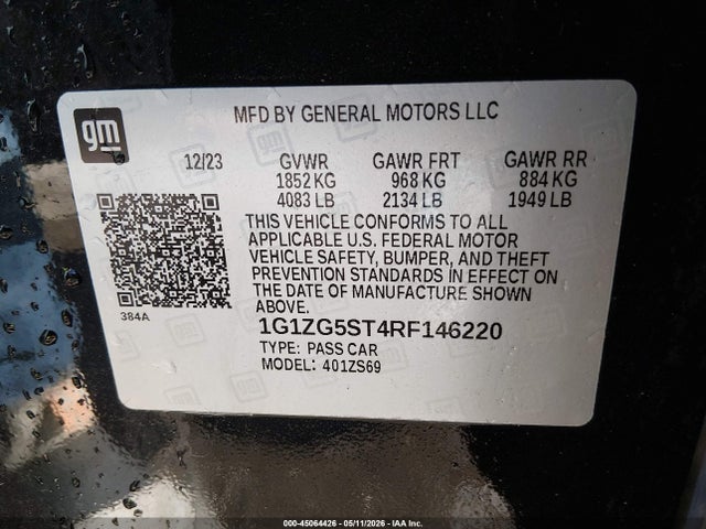 45064426 :رقم المزاد ، 1G1ZG5ST4RF146220 vin ، 2024 Chevrolet Malibu Fwd Rs مزاد بيع
