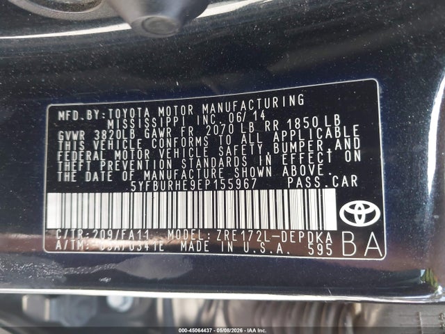 Toyota COROLLA L 2014 5YFBURHE9EP155967 Image 9