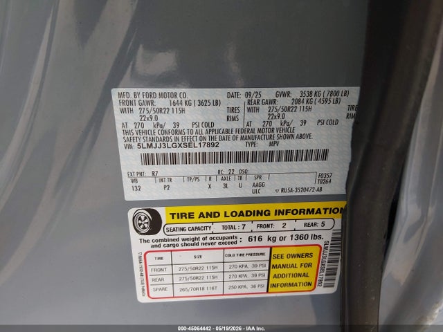 Продаж на аукціоні авто 2025 Lincoln Navigator Reserve L, vin: 5LMJJ3LGXSEL17892, номер лоту: 45064442