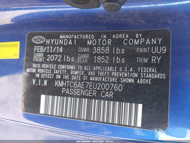 Продаж на аукціоні авто 2014 Hyundai Veloster Turbo R-spec, vin: KMHTC6AE7EU200760, номер лоту: 45064454