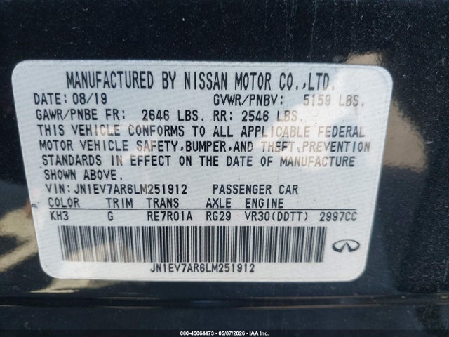 45064473 :رقم المزاد ، JN1EV7AR6LM251912 vin ، 2020 Infiniti Q50 Luxe Awd مزاد بيع