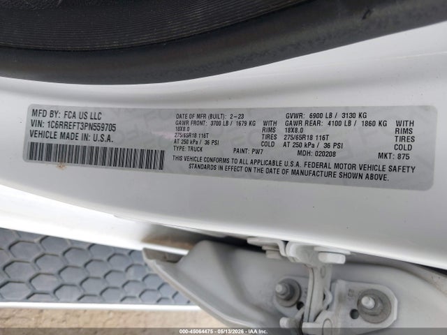 2023 Ram 1500 Big Horn  4x2 5'7 Box მანქანა იყიდება აუქციონზე, vin: 1C6RREFT3PN559705, აუქციონის ნომერი: 45064475