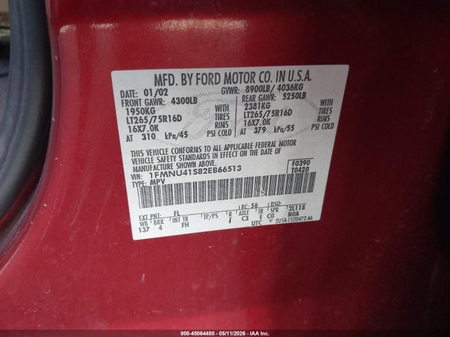 45064480 :رقم المزاد ، 1FMNU41S82EB66513 vin ، 2002 Ford Excursion Xlt مزاد بيع