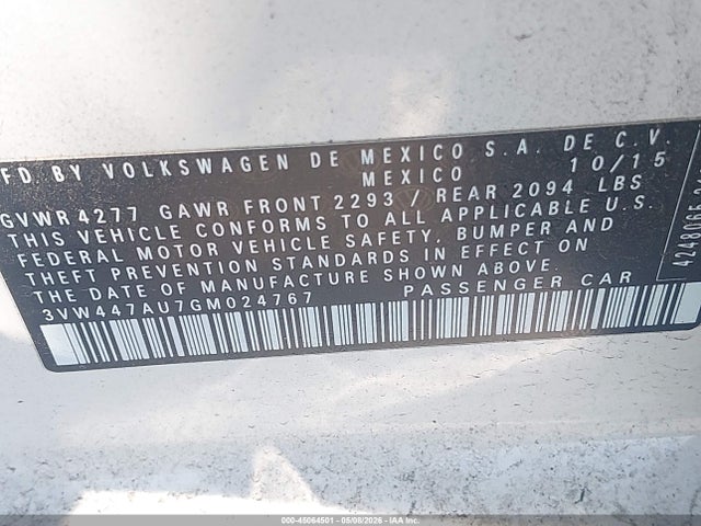 Aukcja sprzedaży 2016 Volkswagen Golf Gti Autobahn W/performance Package 4-door, vin: 3VW447AU7GM024767, numer aukcji: 45064501