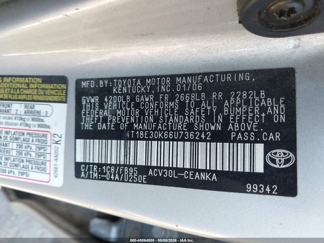 Aukcja sprzedaży 2006 Toyota Camry Le, vin: 4T1BE30K66U736242, numer aukcji: 45064505