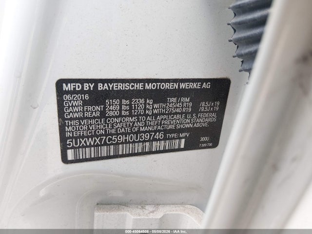 45064508 :رقم المزاد ، 5UXWX7C59H0U39746 vin ، 2017 Bmw X3 Xdrive35i مزاد بيع
