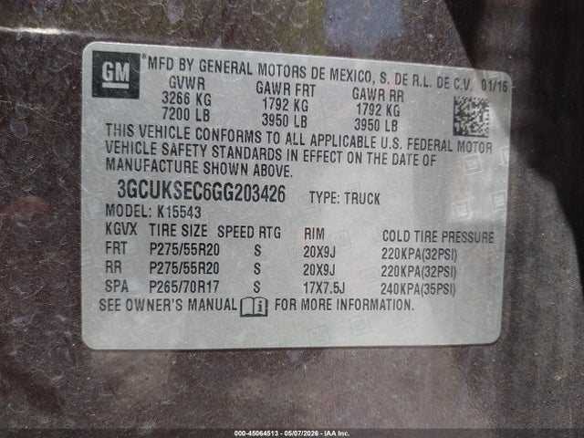 3GCUKSEC6GG203426 Chevrolet Silverado 1500 2lz