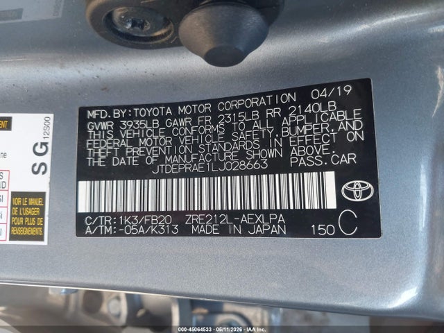 2020 Toyota Corolla Le მანქანა იყიდება აუქციონზე, vin: JTDEPRAE1LJ028663, აუქციონის ნომერი: 45064533
