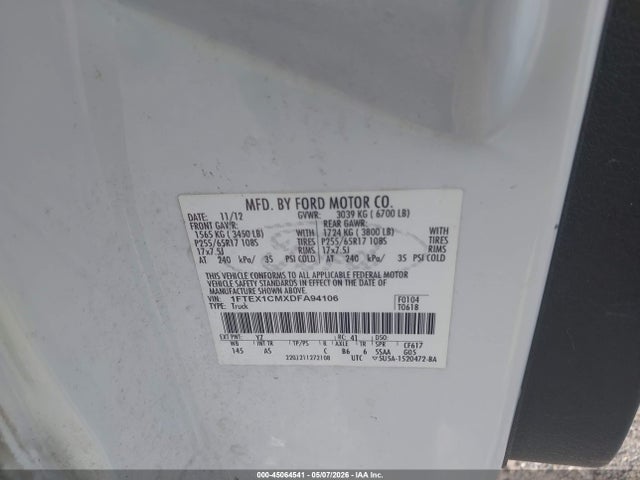 Продаж на аукціоні авто 2013 Ford F-150 Xl, vin: 1FTEX1CMXDFA94106, номер лоту: 45064541