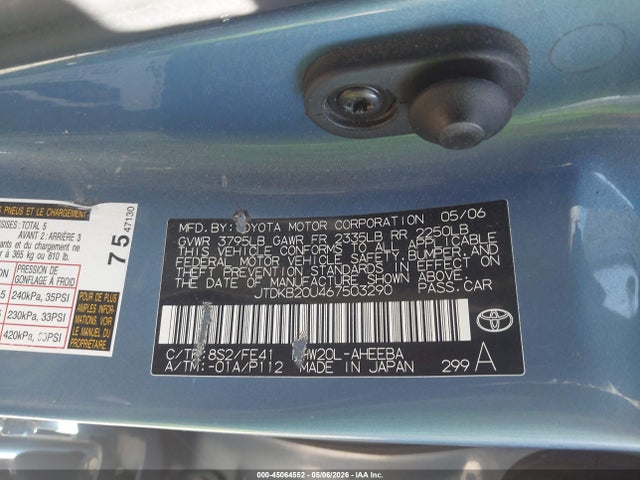 Aukcja sprzedaży 2006 Toyota Prius, vin: JTDKB20U467503290, numer aukcji: 45064552