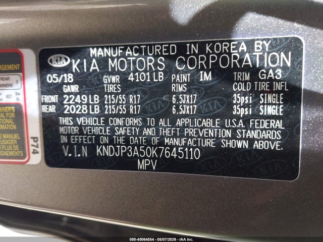 KIA SOUL + 2019 KNDJP3A50K7645110 Image 9