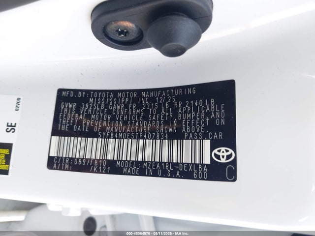 Aukcja sprzedaży 2026 Toyota Corolla Le, vin: 5YFB4MDE5TP407834, numer aukcji: 45064578