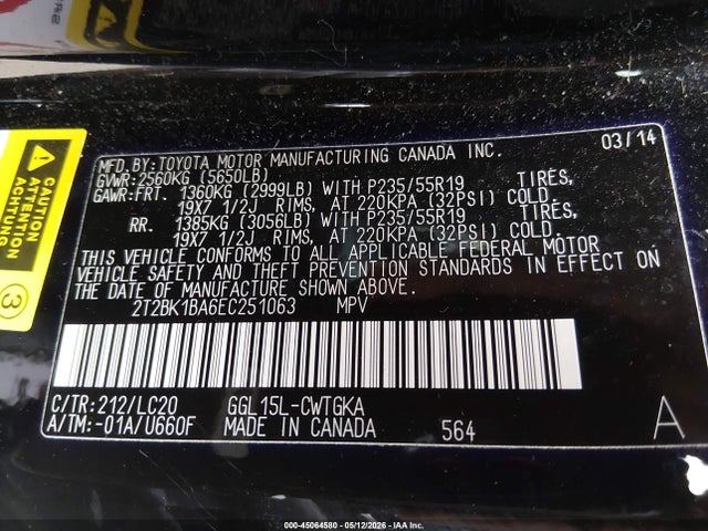 45064580 :رقم المزاد ، 2T2BK1BA6EC251063 vin ، 2014 Lexus Rx 350 مزاد بيع