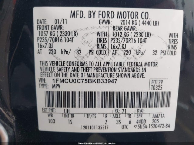 Aukcja sprzedaży 2011 Ford Escape Xls, vin: 1FMCU0C75BKB33947, numer aukcji: 45064586