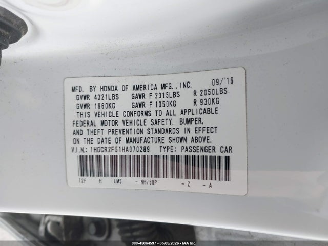 1HGCR2F51HA070289 Honda Accord Sport