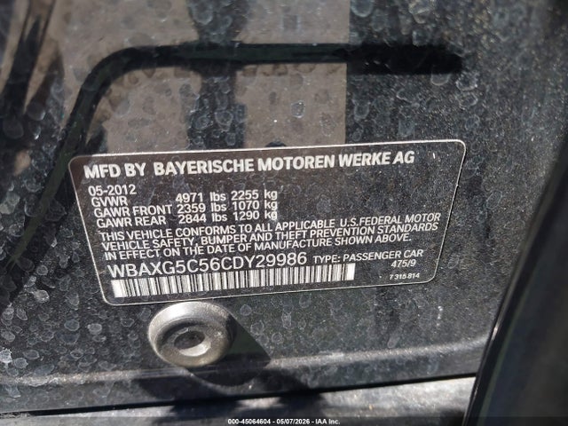 Продаж на аукціоні авто 2012 Bmw 528i, vin: WBAXG5C56CDY29986, номер лоту: 45064604