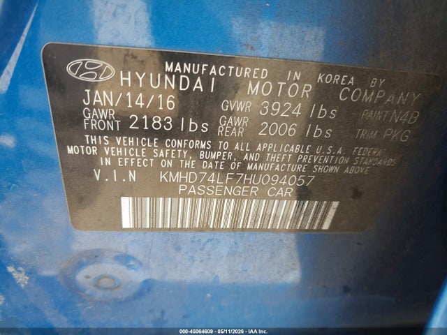 Продажа на аукционе авто 2017 Hyundai Elantra Se, vin: KMHD74LF7HU094057, номер лота: 45064609