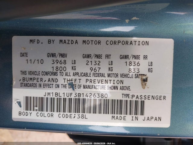 Продажа на аукционе авто 2011 Mazda Mazda3 I Sport, vin: JM1BL1UF3B1426380, номер лота: 45064628