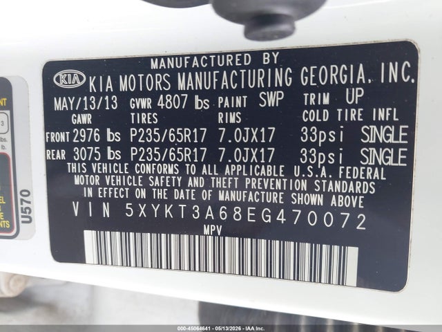 Aukcja sprzedaży 2014 Kia Sorento Lx, vin: 5XYKT3A68EG470072, numer aukcji: 45064641