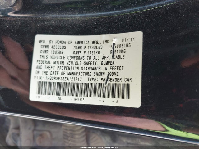 Продажа на аукционе авто 2014 Honda Accord Lx, vin: 1HGCR2F38EA121717, номер лота: 45064643