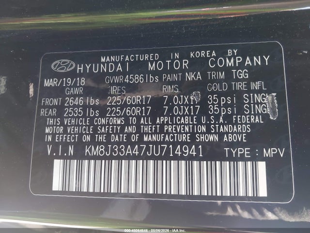 KM8J33A47JU714941 Hyundai TUCSON SEL