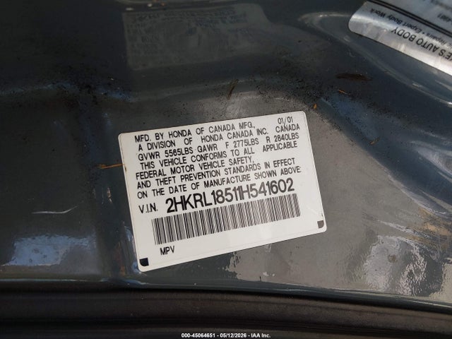 Продажа на аукционе авто 2001 Honda Odyssey Lx, vin: 2HKRL18511H541602, номер лота: 45064651