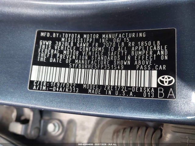 5YFBURHE5FP351549 Toyota Corolla S Plus