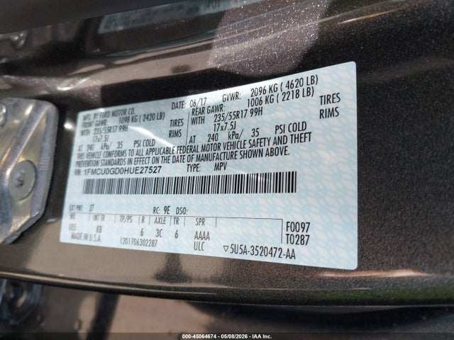 1FMCU0GD0HUE27527 Ford ESCAPE SE