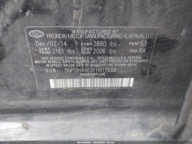 Hyundai ELANTRA SE 2015 5NPDH4AE0FH617650 Image 9