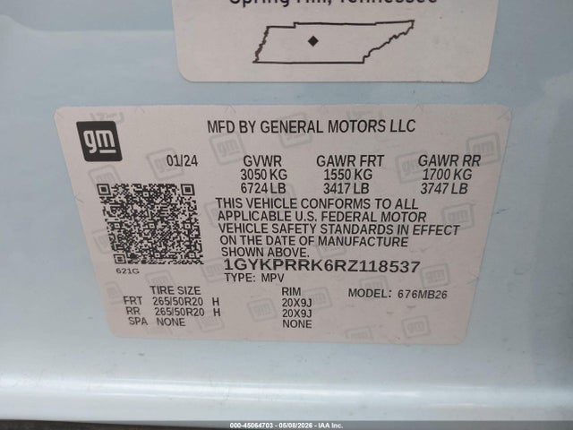 2024 Cadillac Lyriq Luxury W/1sd მანქანა იყიდება აუქციონზე, vin: 1GYKPRRK6RZ118537, აუქციონის ნომერი: 45064703