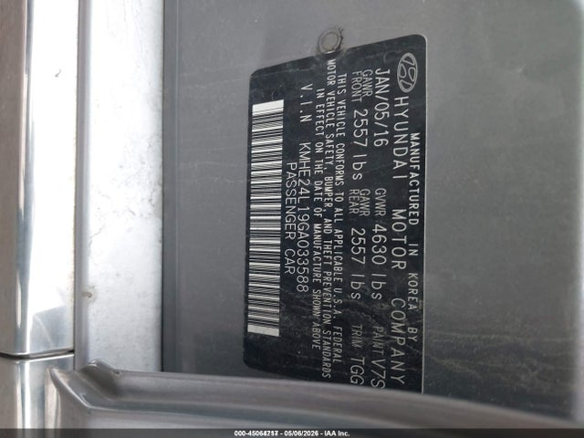 45064717 :رقم المزاد ، KMHE24L19GA033588 vin ، 2016 Hyundai Sonata Hybrid Se مزاد بيع