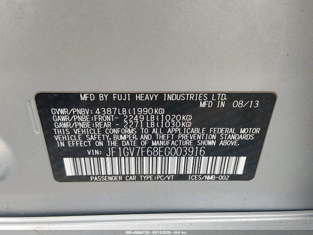 45064720 :رقم المزاد ، JF1GV7F68EG003916 vin ، 2014 Subaru Impreza Wrx Limited مزاد بيع