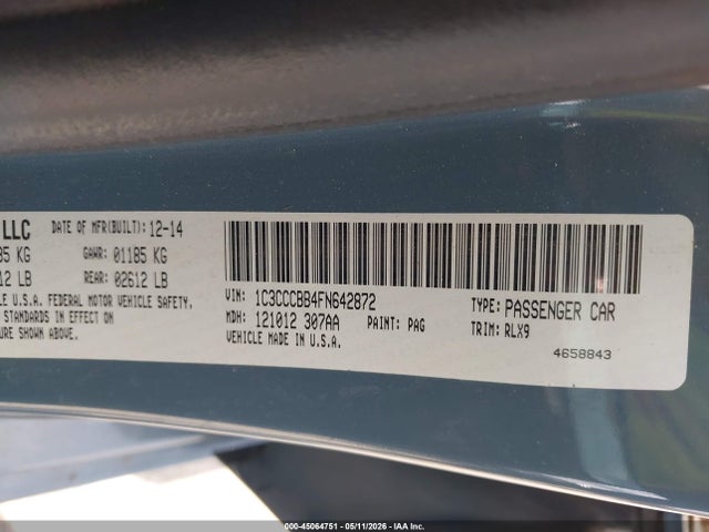 Auction sale of the 2015 Chrysler 200 S, vin: 1C3CCCBB4FN642872, lot number: 45064751