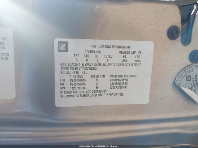 2001 Buick Lesabre Custom მანქანა იყიდება აუქციონზე, vin: 1G4HP54K714276365, აუქციონის ნომერი: 45064754