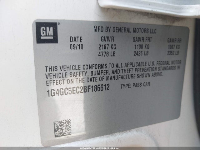 Aukcja sprzedaży 2011 Buick Lacrosse Cxl, vin: 1G4GC5EC2BF186612, numer aukcji: 45064757