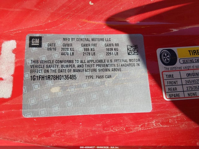 1G1FH1R78H0136485 Chevrolet CAMARO 2SS